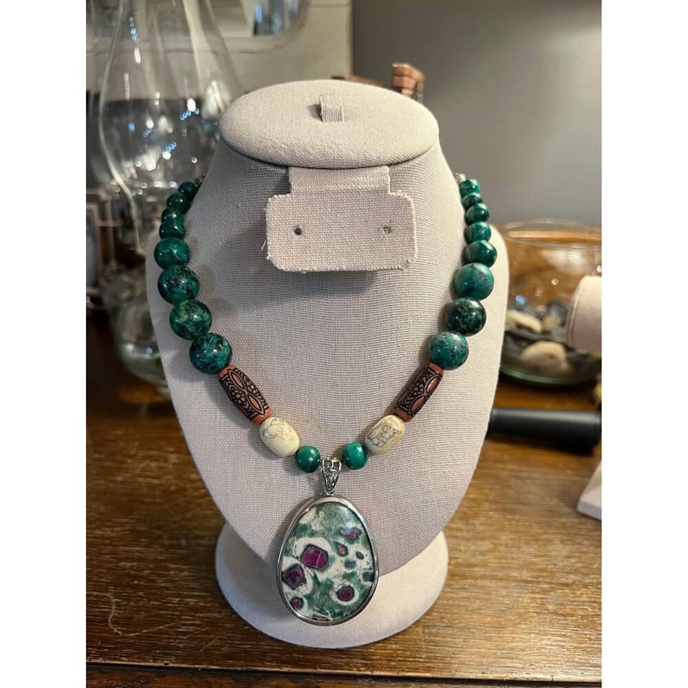 Gorgeous gemstone, and sterling silver statement, Ruby & Malichite